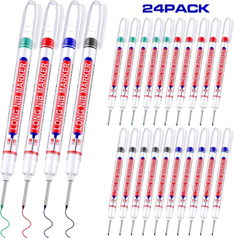 24Pcs Multi-Purpose Deep Hole Marker Pens Long Deep Nib Markers 20Mm Long Head**