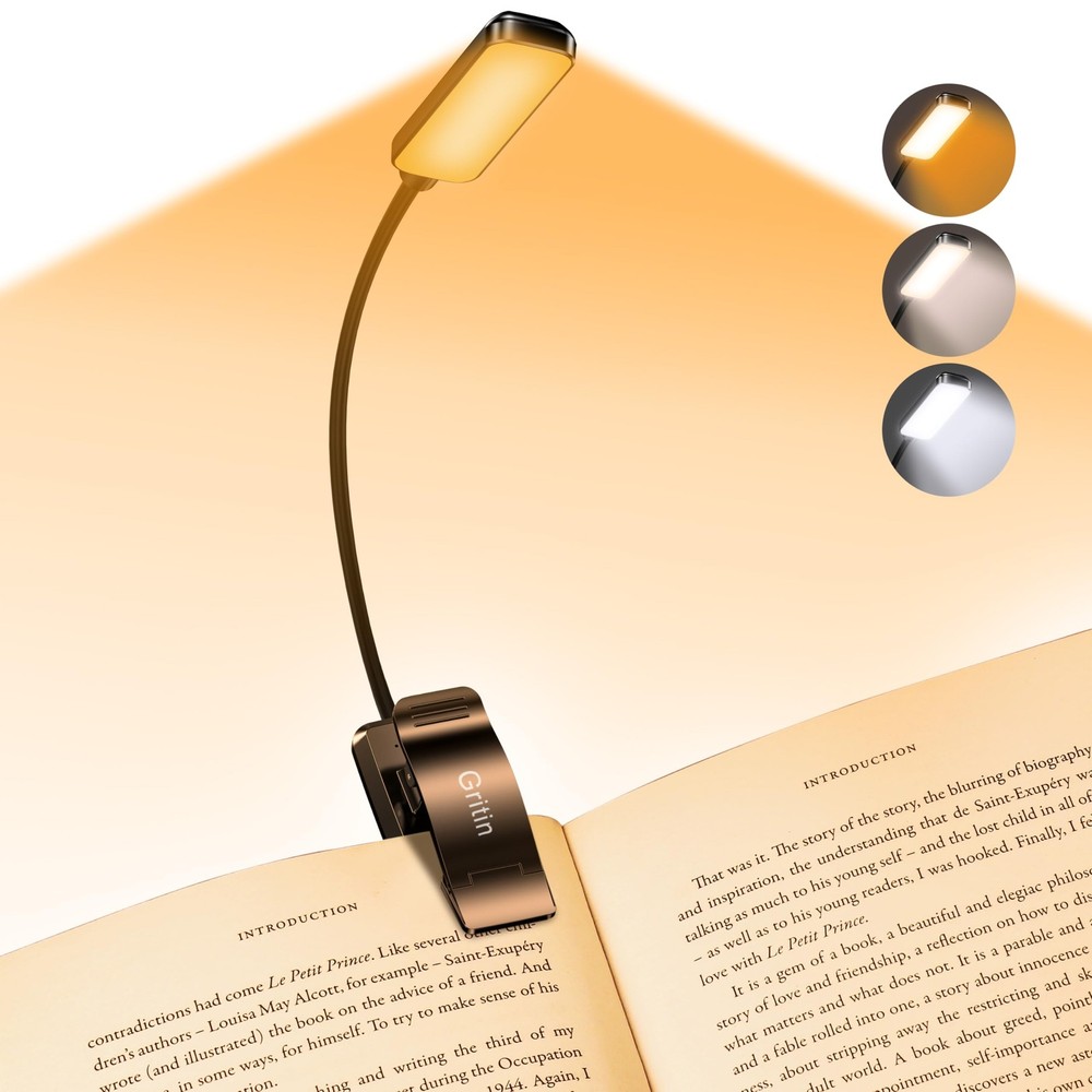 9 LED Rechargeable Book Light for Reading in Bed - Eye Caring 3 Color Tempera...