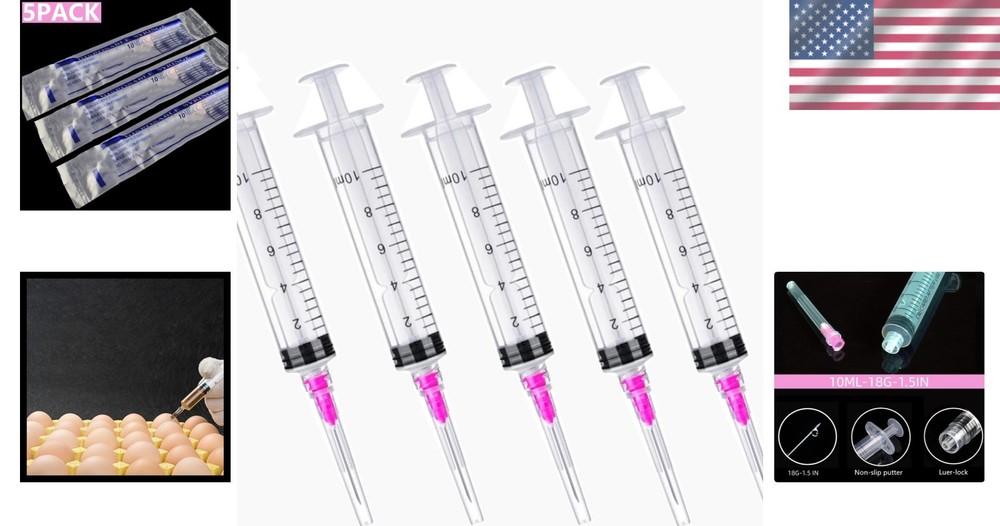 Multi-Size Luer Lock Syringes - 5 Pack Including 10ml, 18 Gauge for Precision