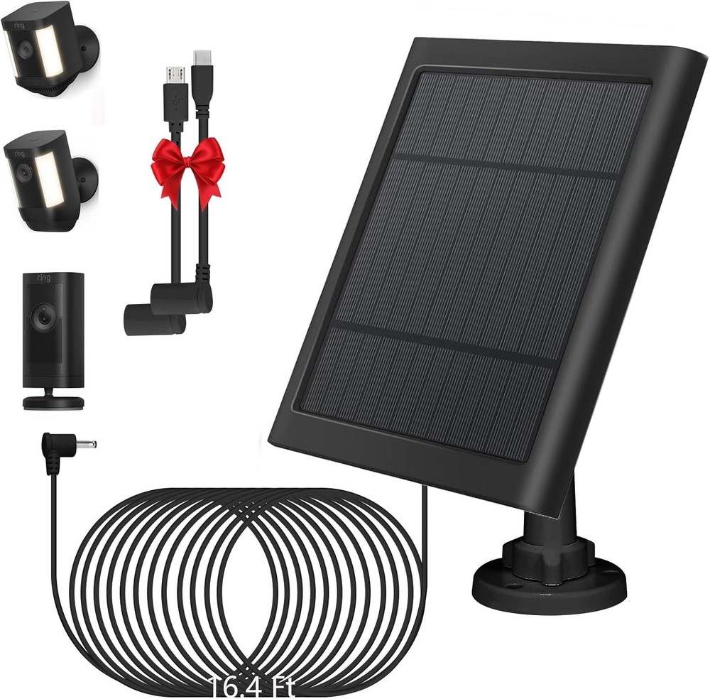 Solar Panel for Camera 5W Charger Compatible with Ring 1 Pack, Black
