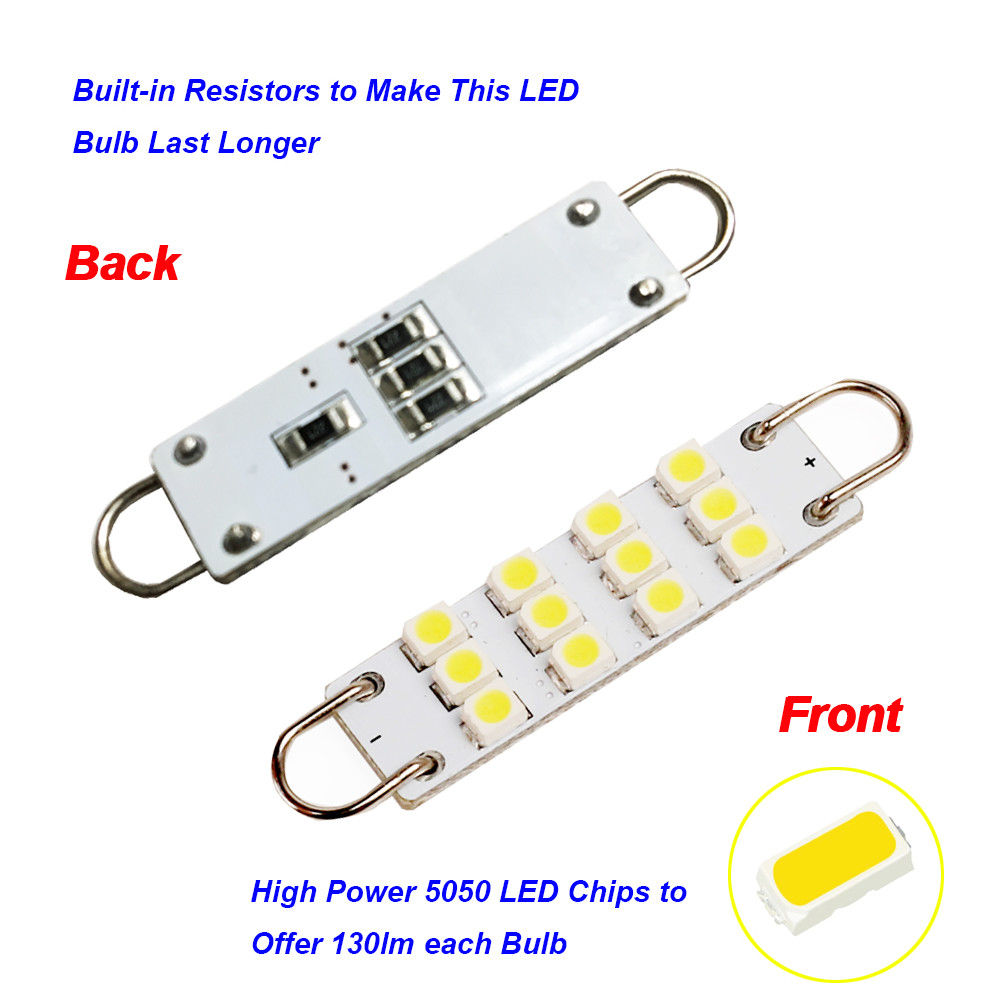 2 x White 44mm Rigid Loop 561 562 LED Interior Map Dome Door Trunk Light Bulbs