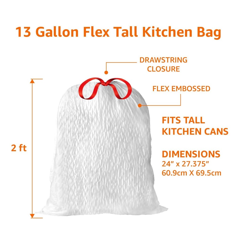 Amazon Basics Ultra-Force Tall Kitchen Drawstring Trash Bags, Lavender Scented
