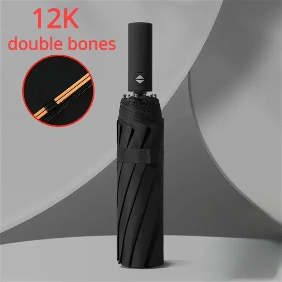 12 Bone Black Glue Fully Automatic Umbrella With Thick And Durable Keel Three