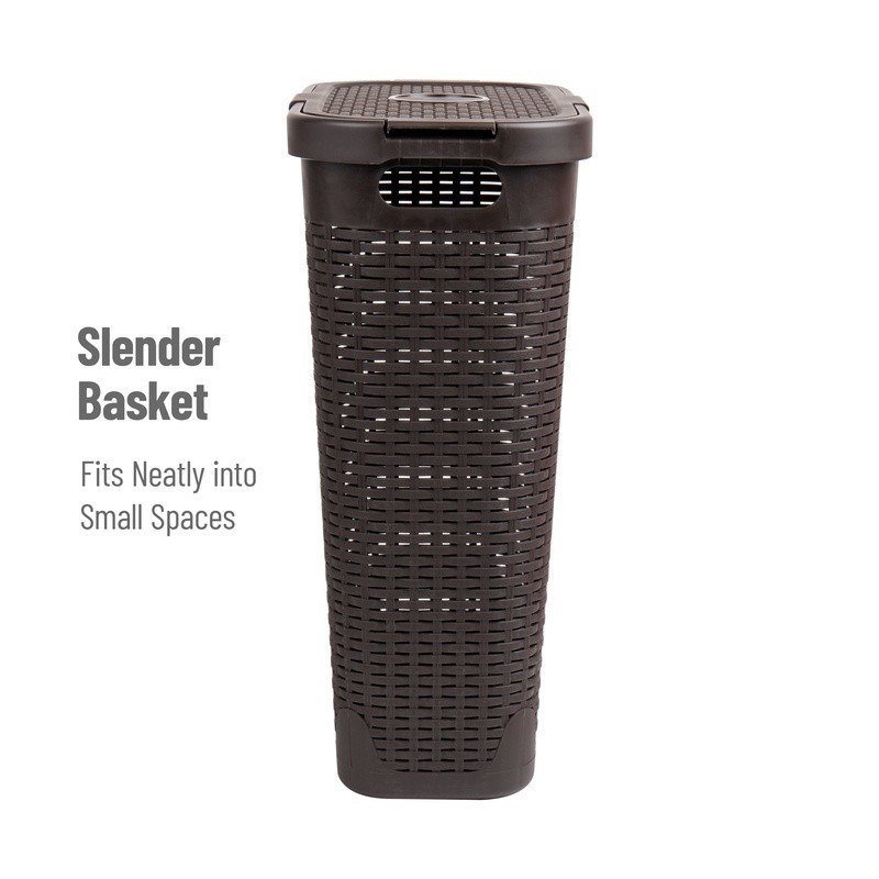 Slim Laundry Hamper W/ Lid Portable Plastic Clothes Basket Storage Solution New