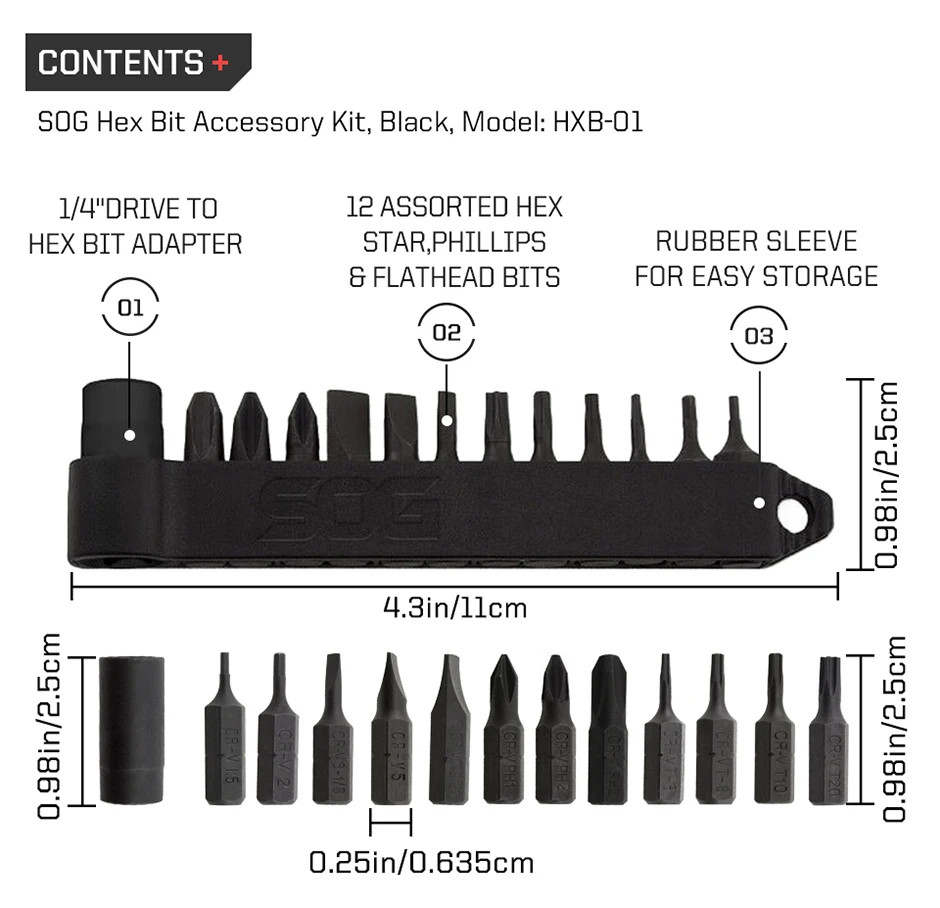 1/4" Driver Hex Bit Accessory Kit Fits any SOG Multi-Tools, with 12 Assorted Hex