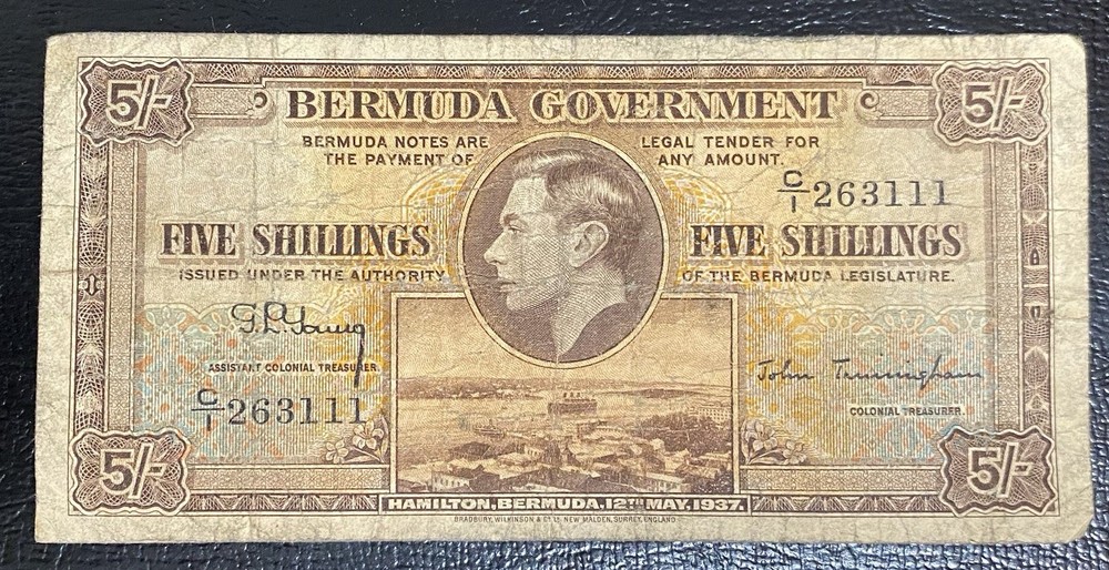 1937 Bermuda 5 Shillings Note Featuring King George VI
