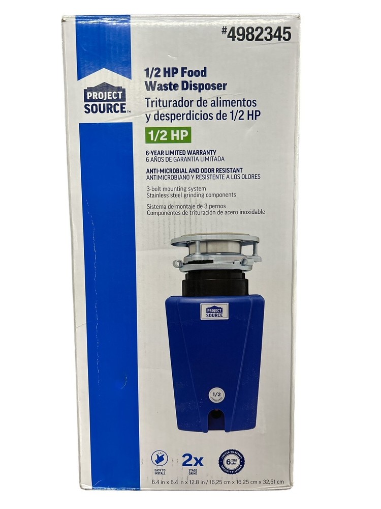 PROJECT SOURCE 4982345 UNIVERSAL 1/2 HP FOOD WASTE DISPOSER DISPOSAL