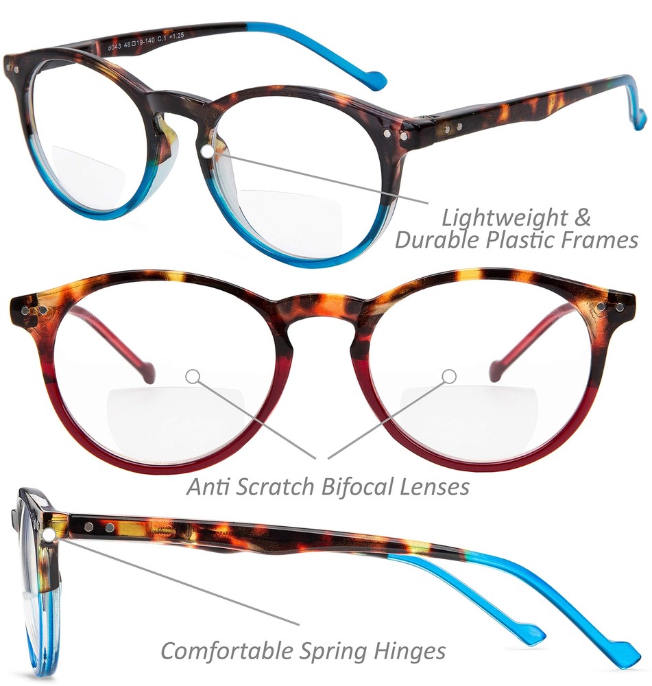 Yogo Vision Bifocal Reading Glasses 2 Pack Plastic Keyhole Spring Hinge Frames