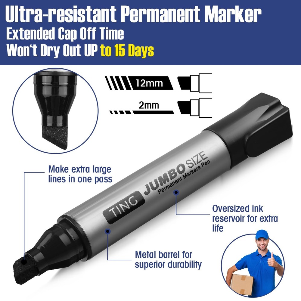 10 Pack Jumbo Permanent Markers Bulk Large Chisel Tip Permanent Markers Quick...