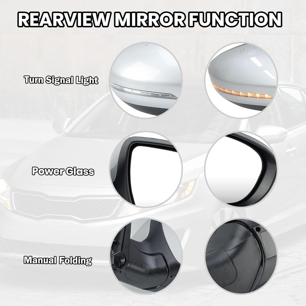 Passenger Side Mirror Compatible with 2011 2012 2013 Kia Optima Mirrors with Tur
