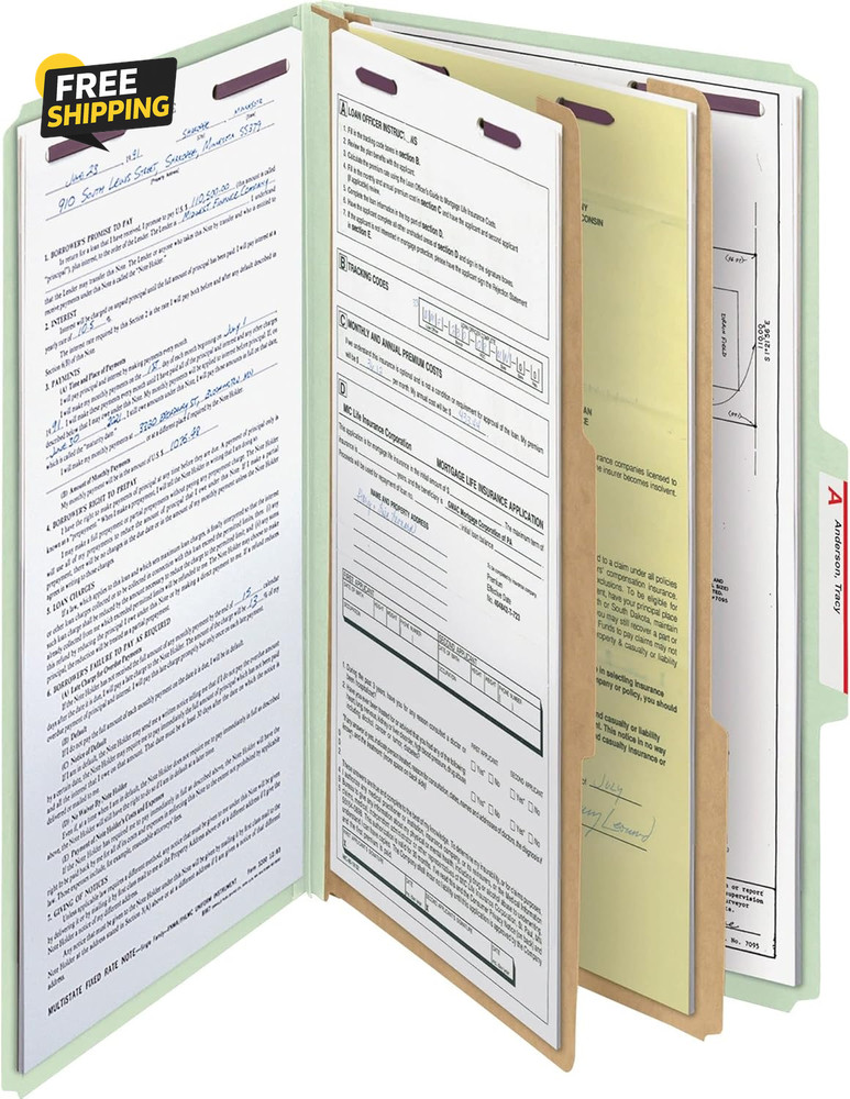 Pressboard Classification File Folder with Safeshield Fasteners, 2 Dividers