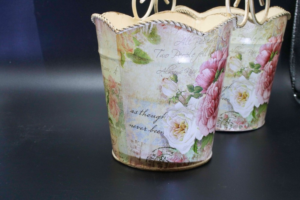 Unusual cabbage rose pattern double pail flower pot