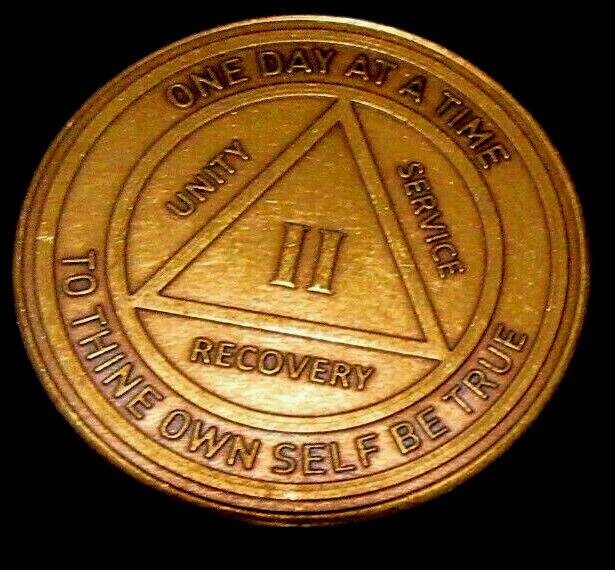 Alcoholics Anonymous AA 2 Year Bronze Medallion Token Coin Chip Sober