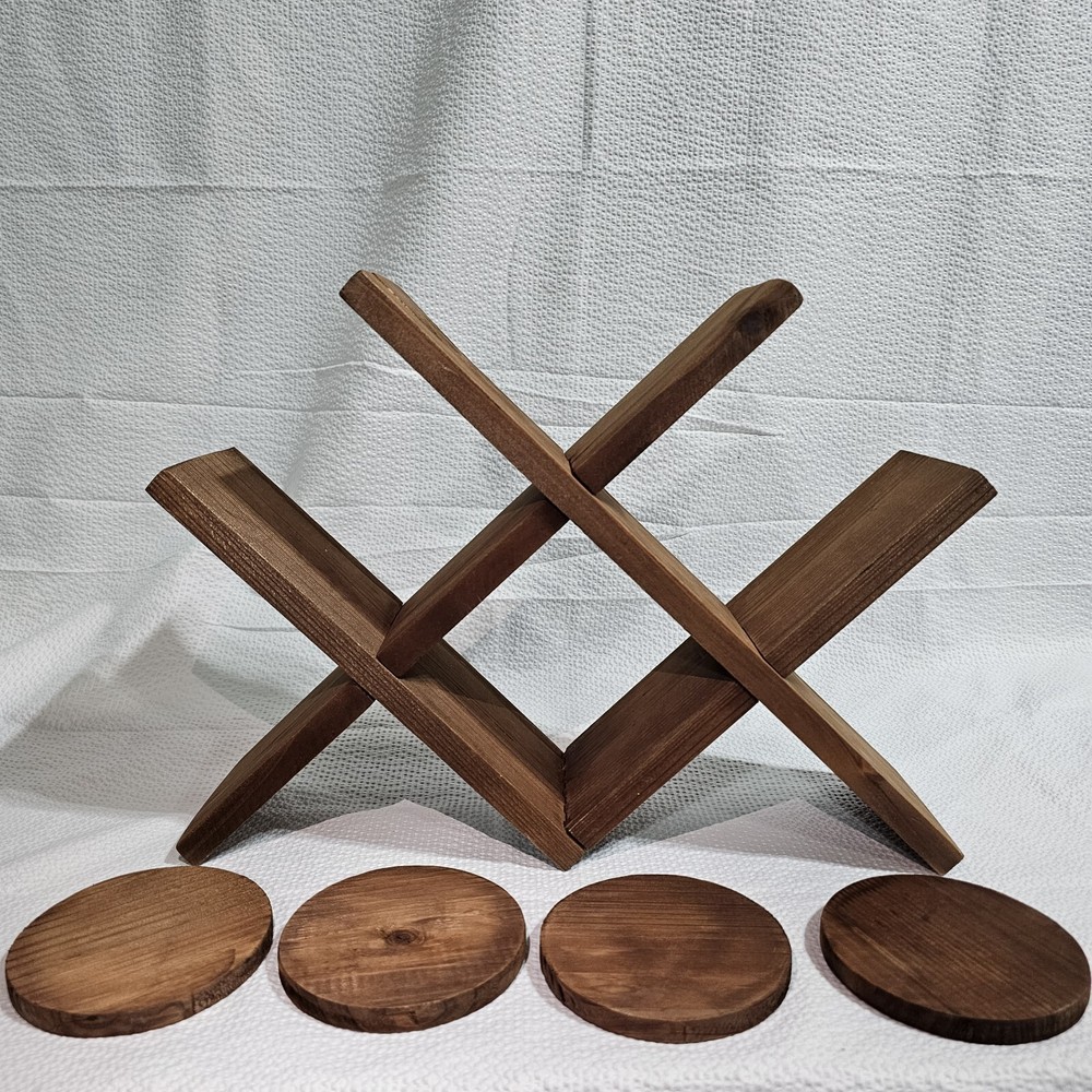 Wine Rack With Coasters Real Wood Rustic Design New