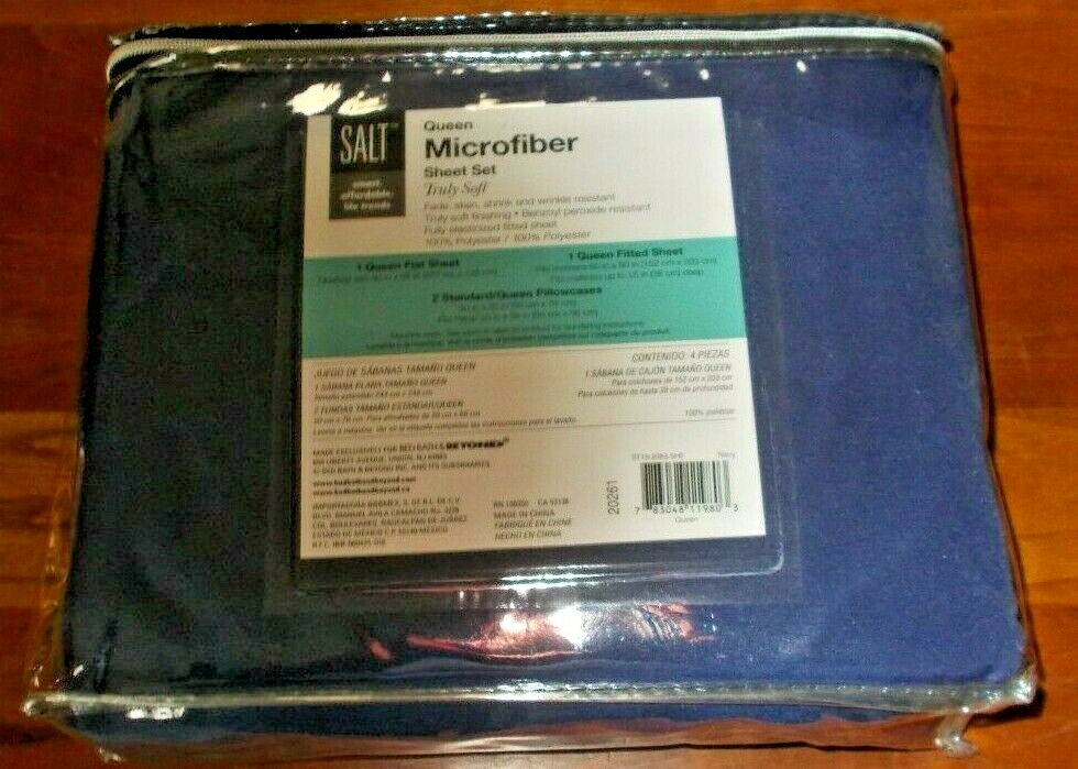 SALT Microfiber Sheet Set Queen Truly Soft Navy Blue Fully Elasticized