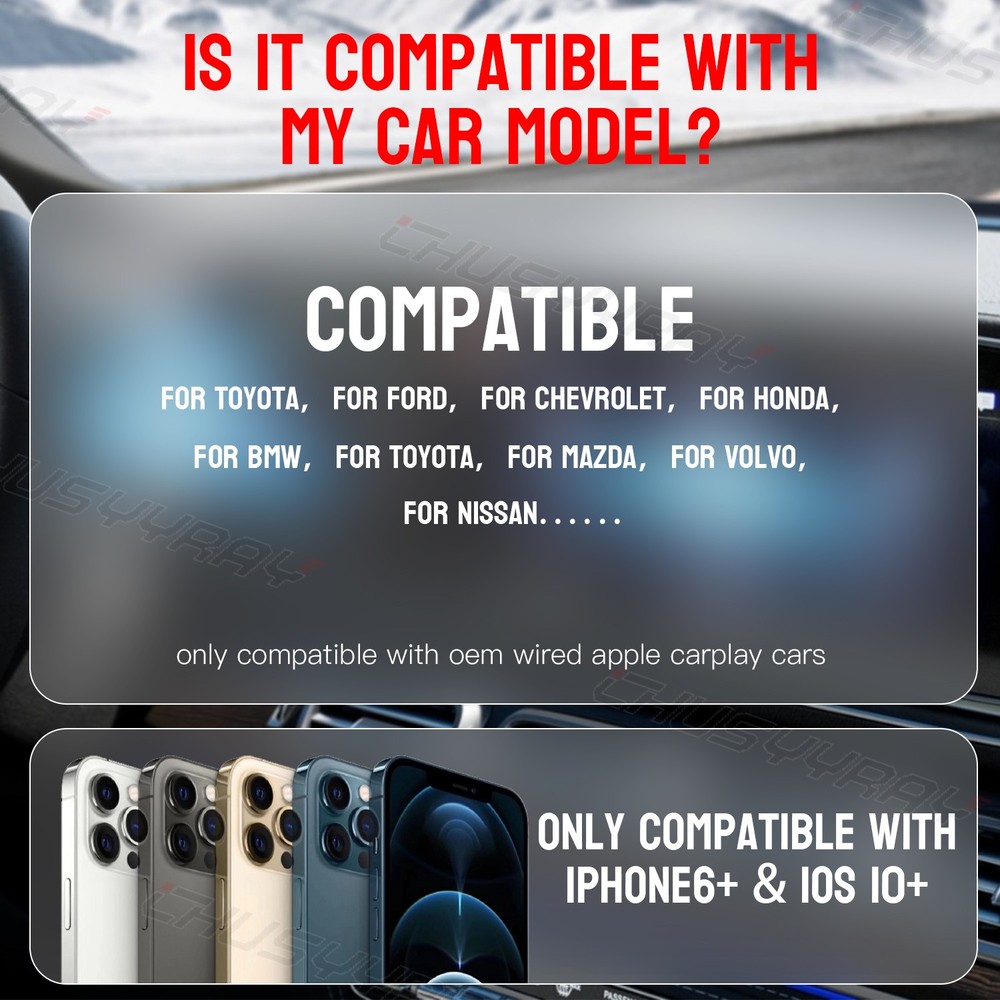 Wireless CarPlay Adapter for Apple iPhone & Android Auto USB Adapter Plug & Play