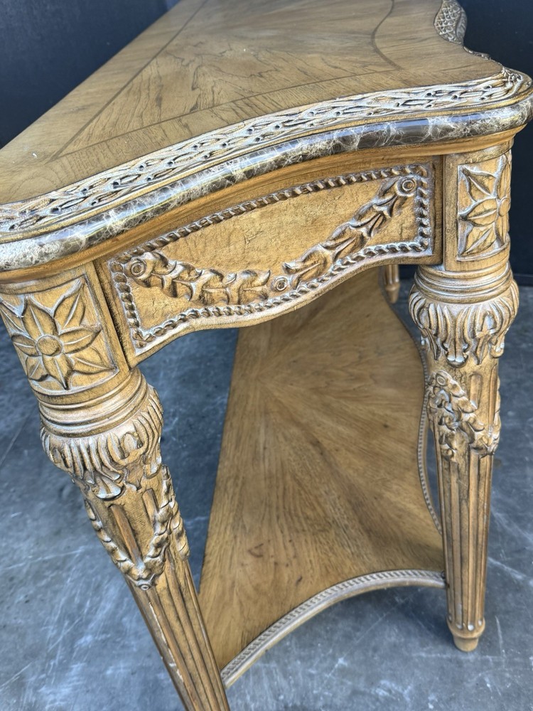 Carved Wood Marble Top Console
