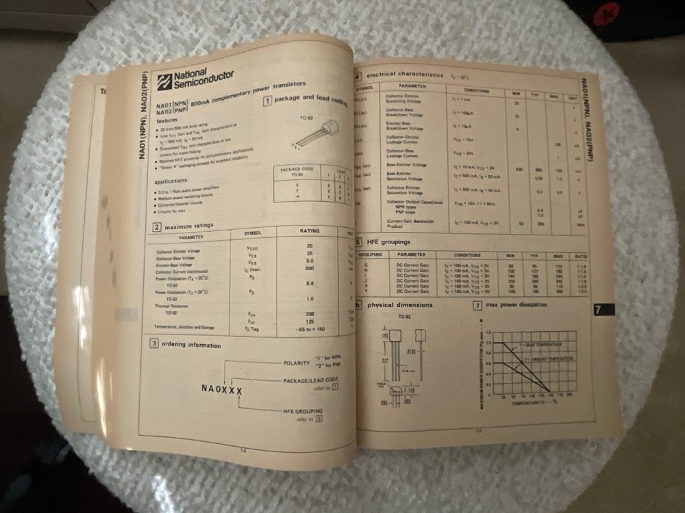 1982 National Semiconductor Transistor Databook NPN PNP JFET Vintage Reference