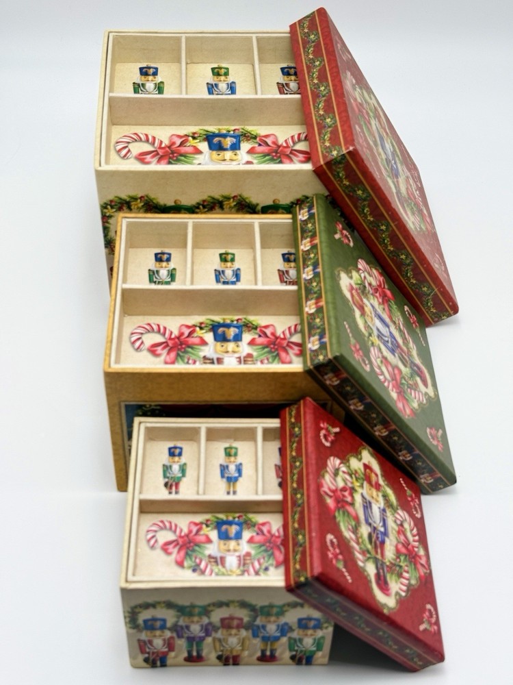 Nutcracker 3-Piece Decorative Nesting Storage Boxes Set w/ Trays Christmas