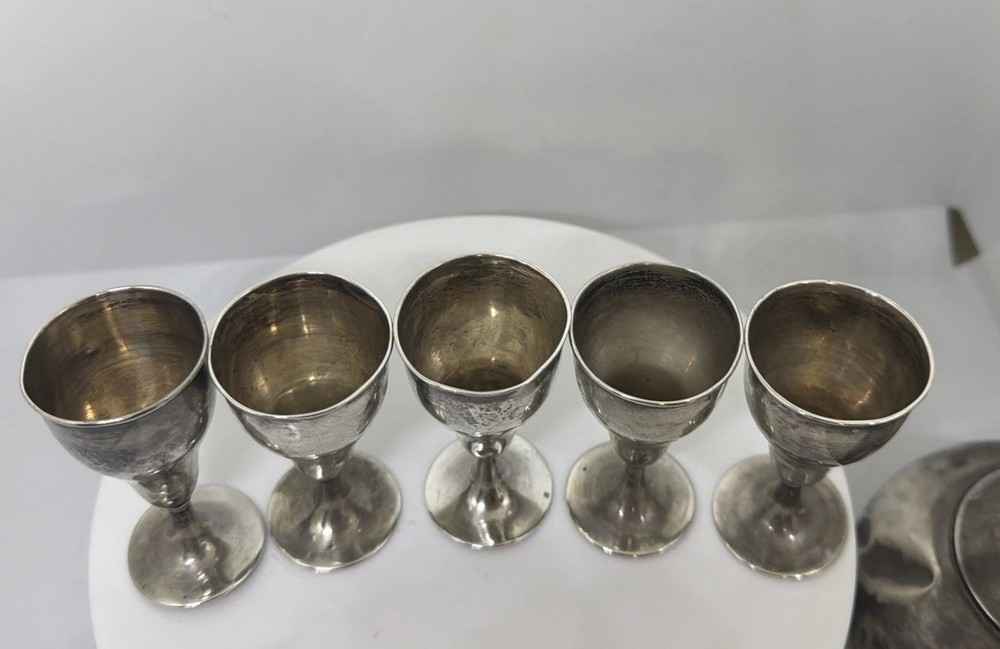sterling silver decanter with five cups 261g