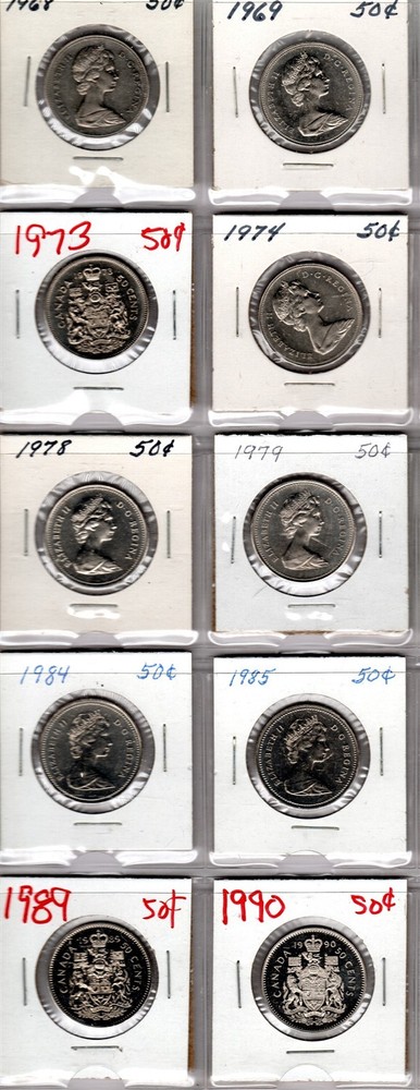 1968-2000 CANADA HALF DOLLAR COINS 20 DIFFERENT MOST HIGH CONDITION
