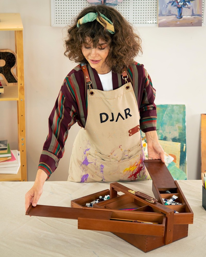 Multi-Function Art Tool Box, Portable Foldable Beech Wood Artist Supply Stora...