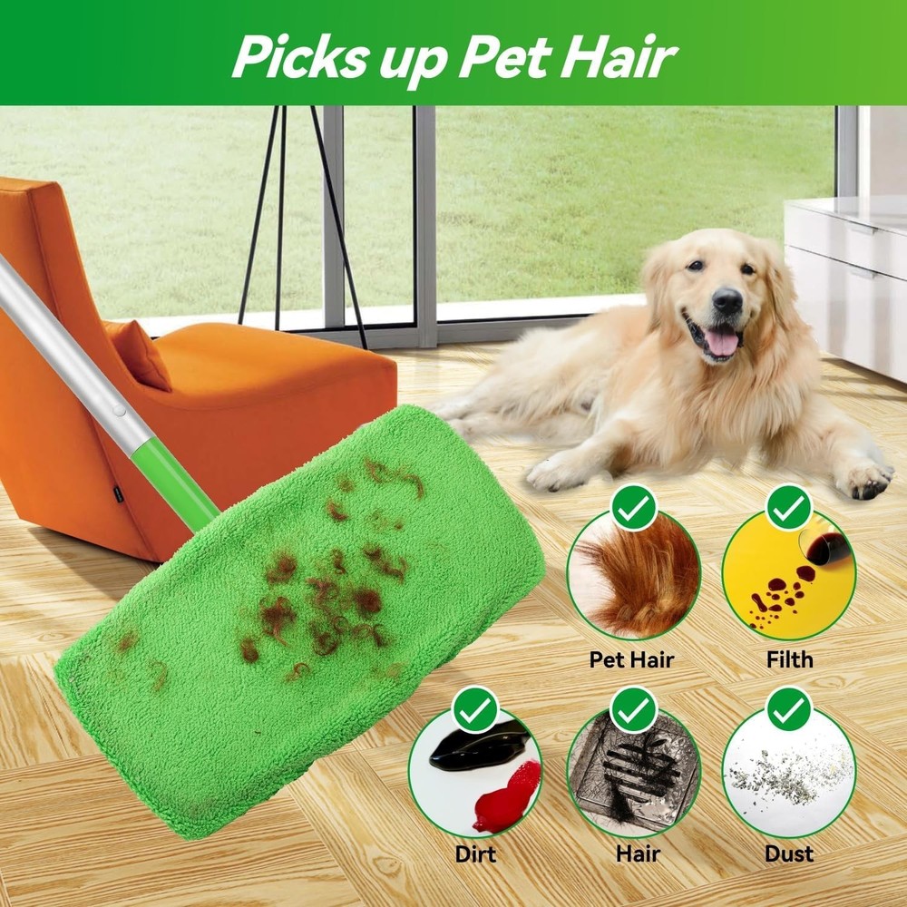 Mop Replacement Pads, Washable Microfiber, 4PCS, Green