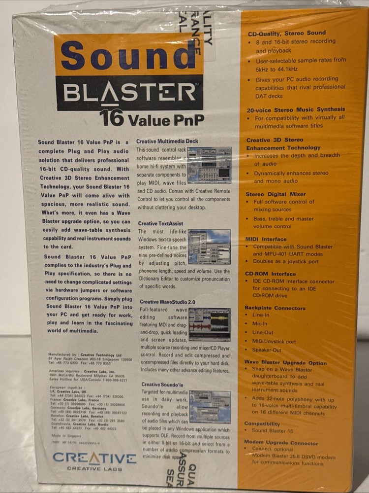 Creative Labs Sound Blaster 16 Value PnP NOS