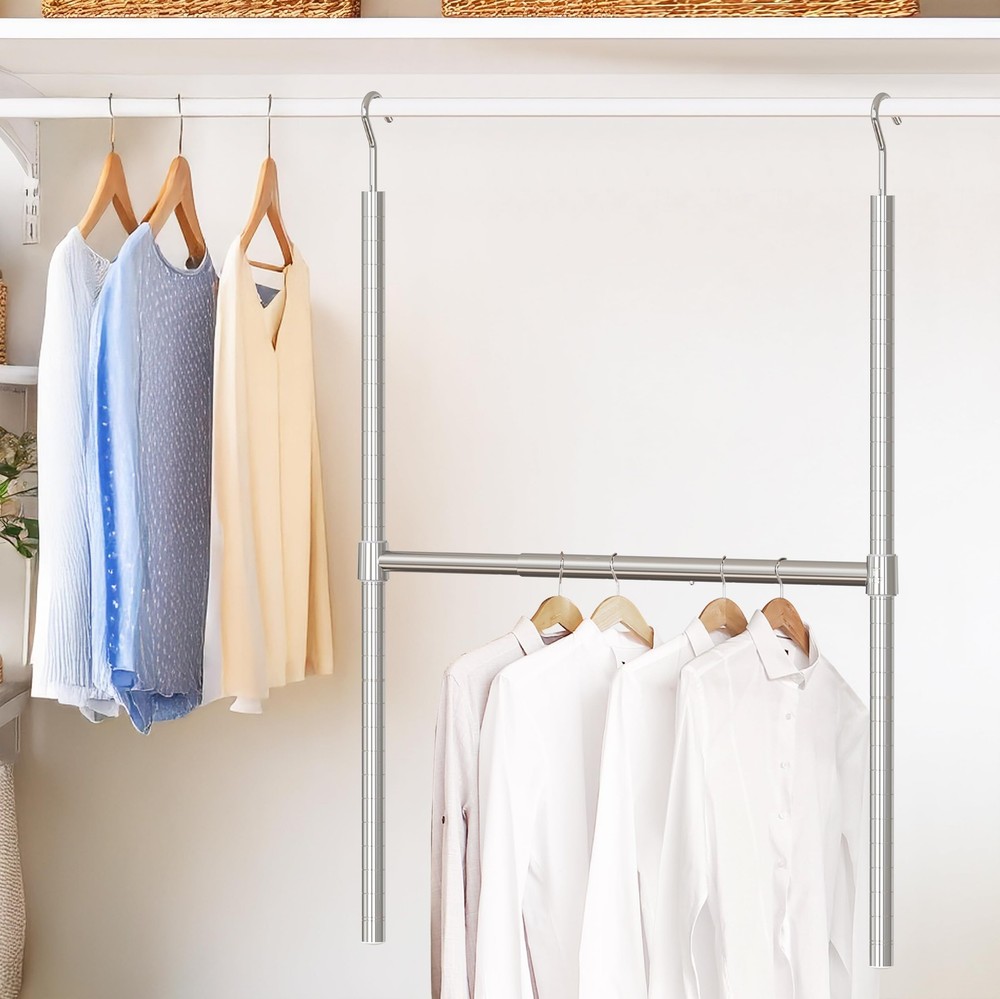Simple Houseware Adjustable Closet Hanging Rod, Chrome 1 Pack,