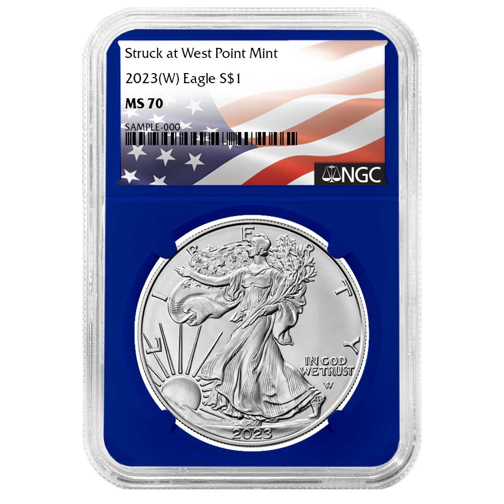 2023 (W) $1 American Silver Eagle 3pc Set NGC MS70 Flag Label Red White Blue