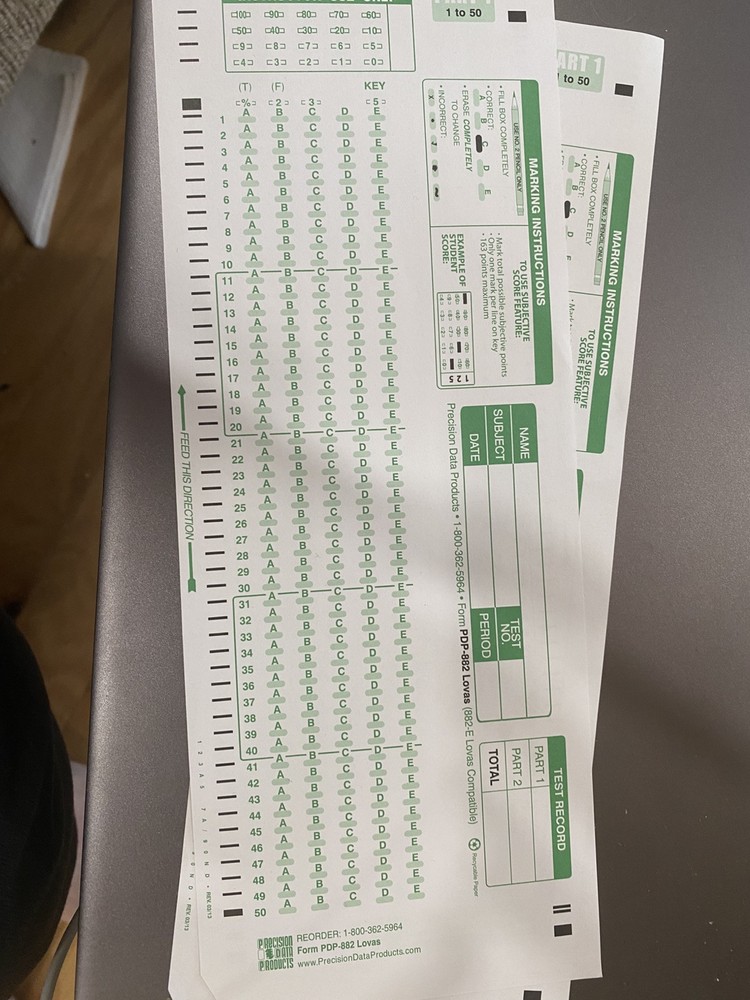 Scantron 882 E  Comparable Testing Forms 100  Sheets