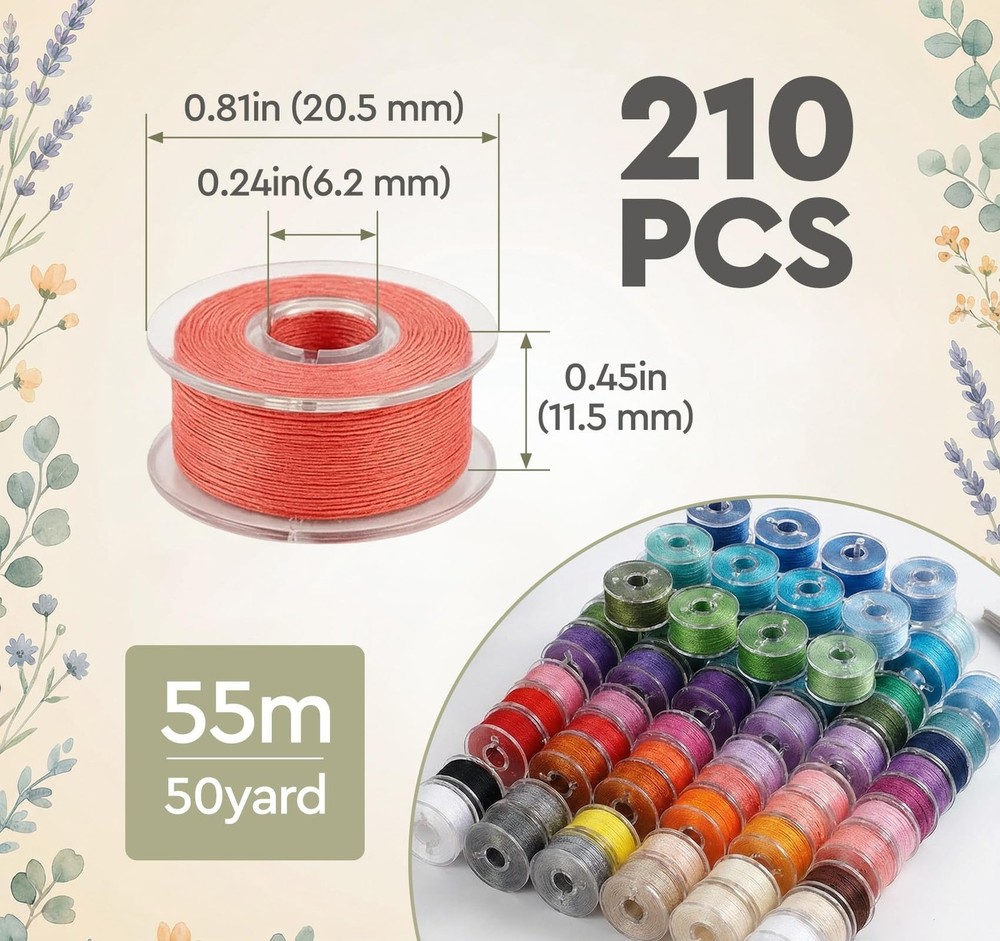 210 pcs Bobbins Sewing Thread, SizeA Class15 Prewound Sewing Bobbins for Mach...