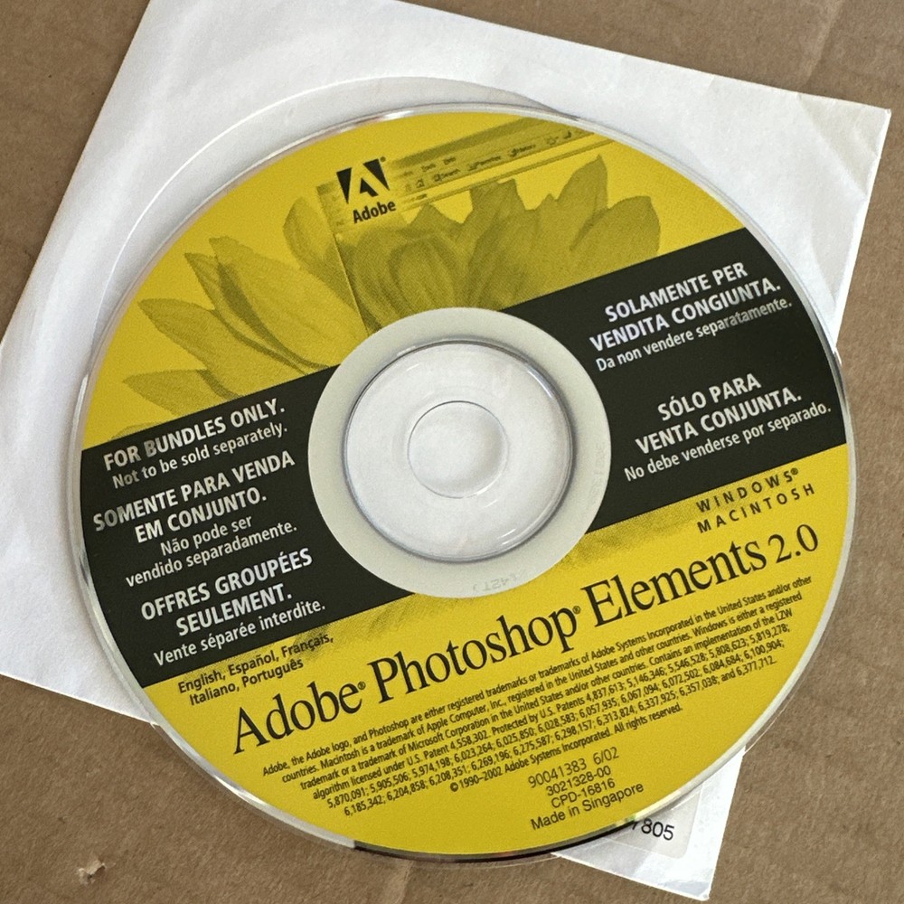 Adobe Photoshop Elements 2.0 CD W/ Serial Number + ArcSoft Studio 2004 Software