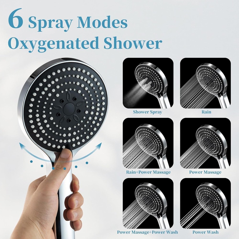 OFFO Handheld Shower Head, 6-Mode High Pressure Sprayer Chrome