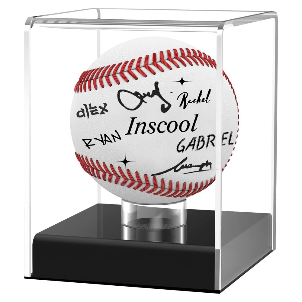 Baseball Display Case UV Protected Acrylic Transparent Rounded Base Inscool