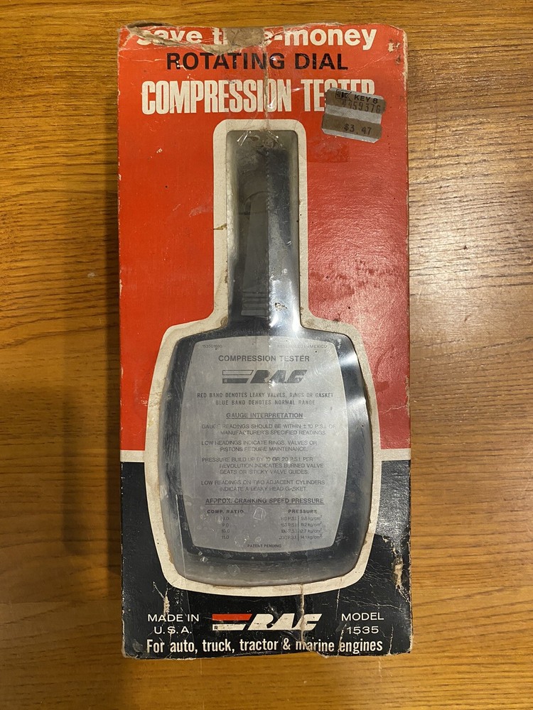 Vintage RAC Rotating Dial Engine Compression Tester Orig Box Manual # 1535