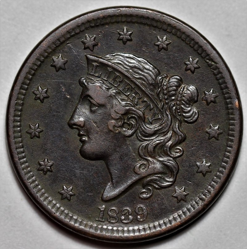 1839 Coronet Head Large Cent - Silly Head - US 1c Copper Coin