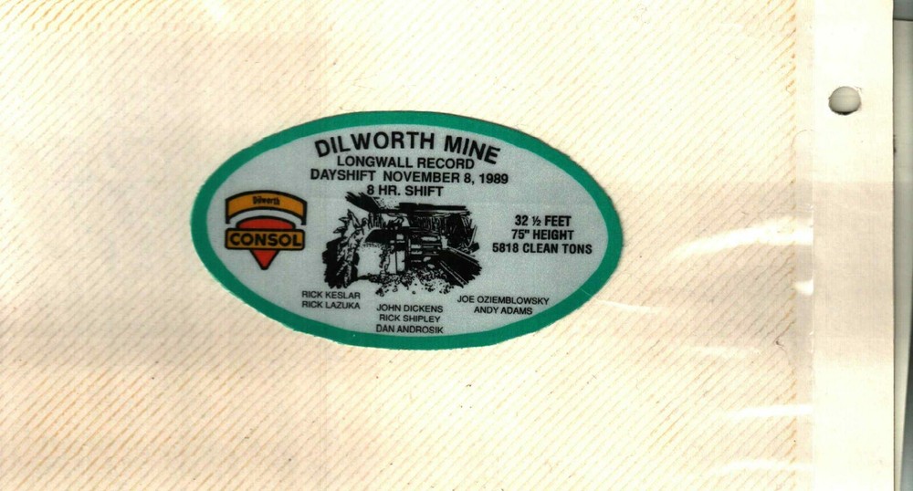 NICE DILWORTH MINE CONSOL COAL CO. COAL MINING STICKER # 674