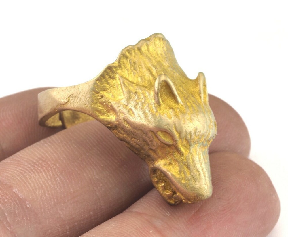 Wolf Beast Adjustable Ring Raw Brass (19mm 8.5US inner size) 2886