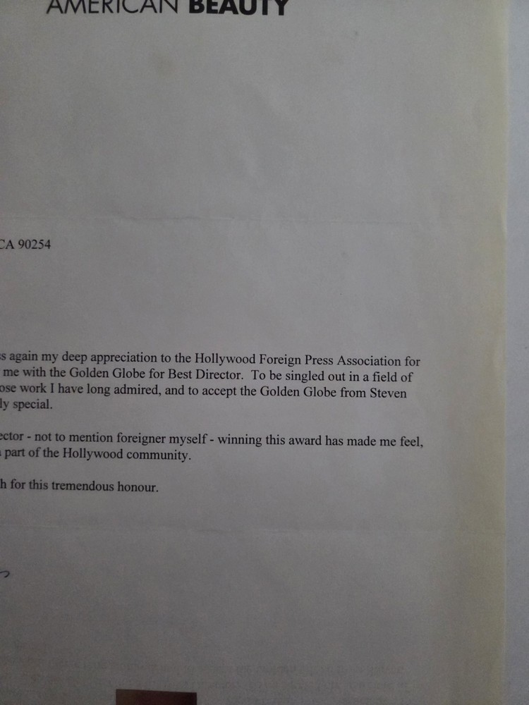 San Mendes Director Signed Letter