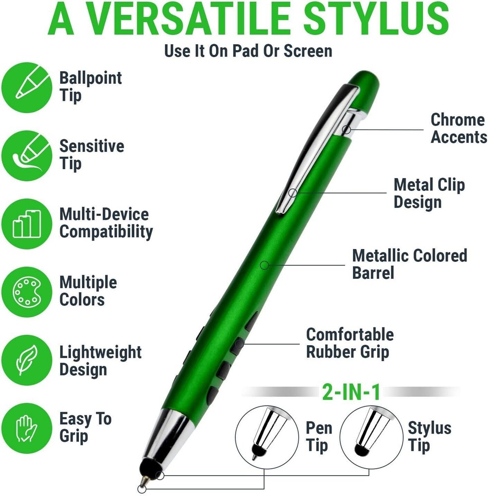 Versatile 7 Pack Stylus and Ballpoint Pens with Sensitive Tips - Assorted Colors