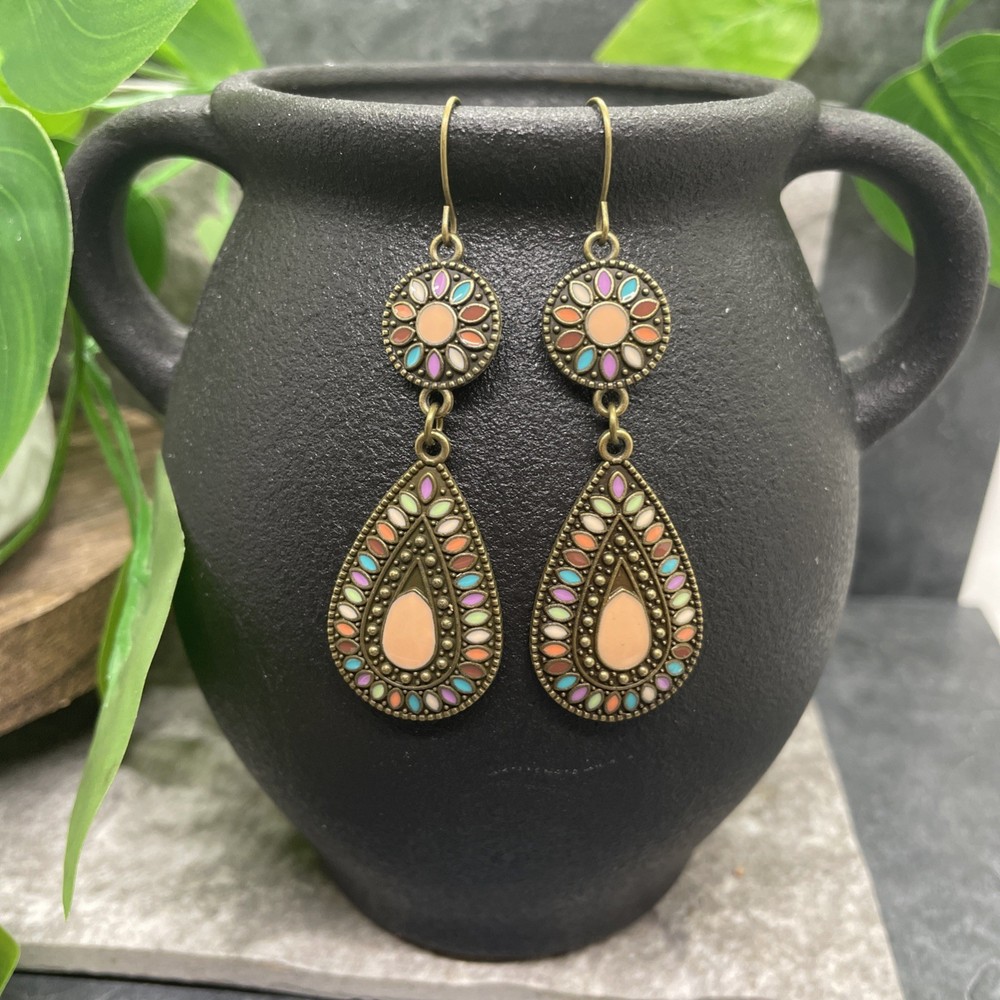 2.5” Bronze-tone Boho Retro Earring Set Drop Dangle New Free Ship B6403