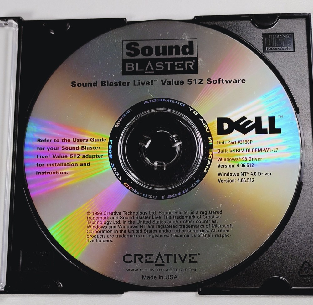Sound Blaster Live! Value 512 Software Disc Windows 98 / NT Creative Technology