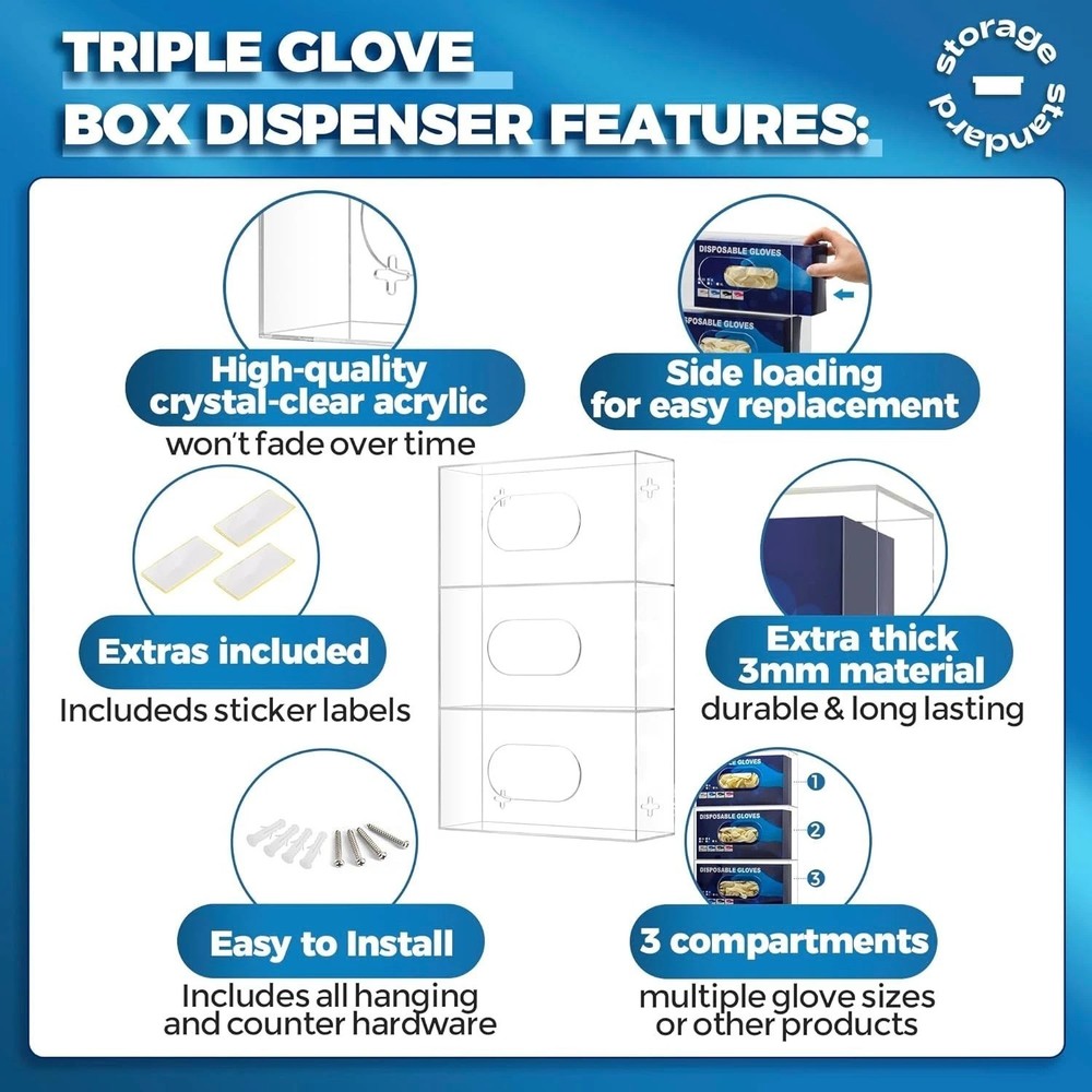 Multipurpose Triple Glove Station - Organized & Efficient Glove Storage Solution