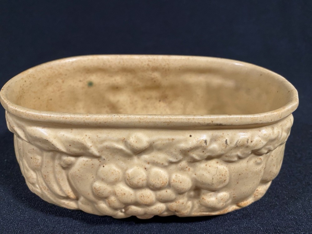 Vintage Speckled Mustard Yellow Ceramic Planter Rounded Rectangle Embossed Fruit