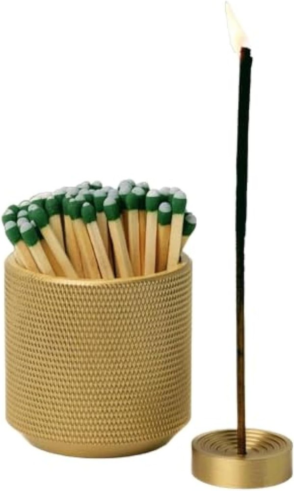 Match Holder with Striker - with Bonus Incense Holder - 100% Solid Brass Match S
