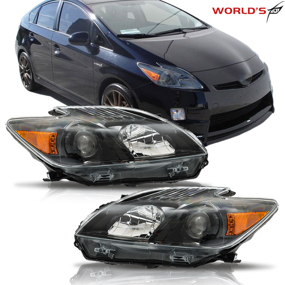 Headlight Assembly Set Pair Left Right For Toyota Prius 2012-2015 Halogen Black