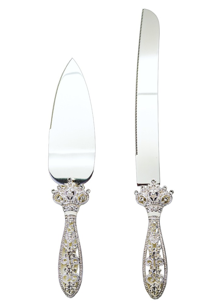 Wedding or Quinceanera Cake Knife Pie Server Set, Silver (2-Piece Set)