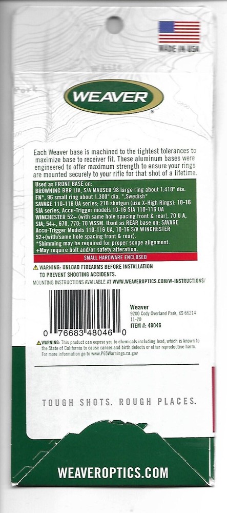 Weaver Top Mount Base - 48046 - 46 - Top Mount Base - Black