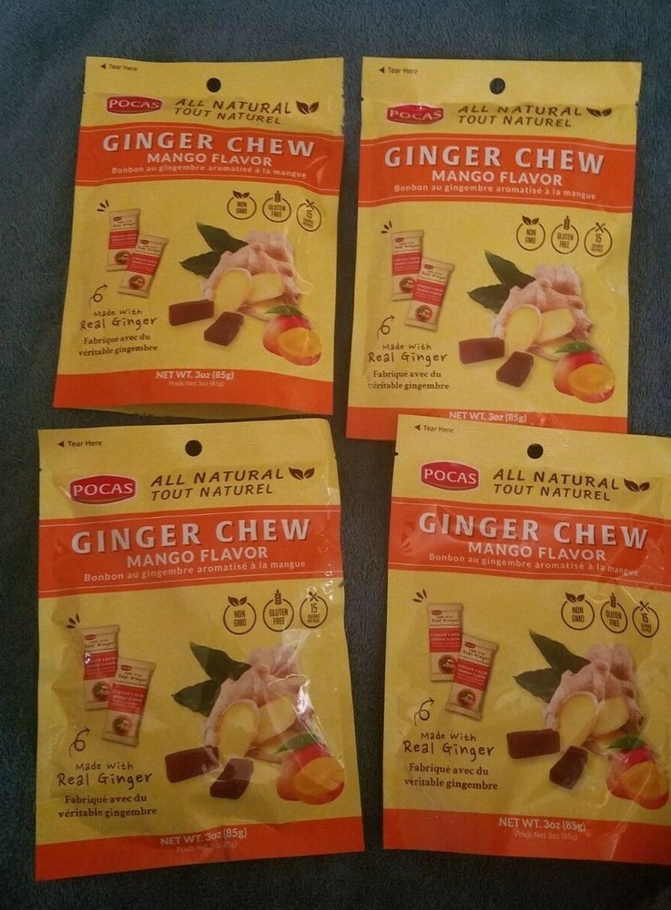 4 PACK DELICIOUS POCAS GINGER MANGO FLAVOR CHEW CANDY